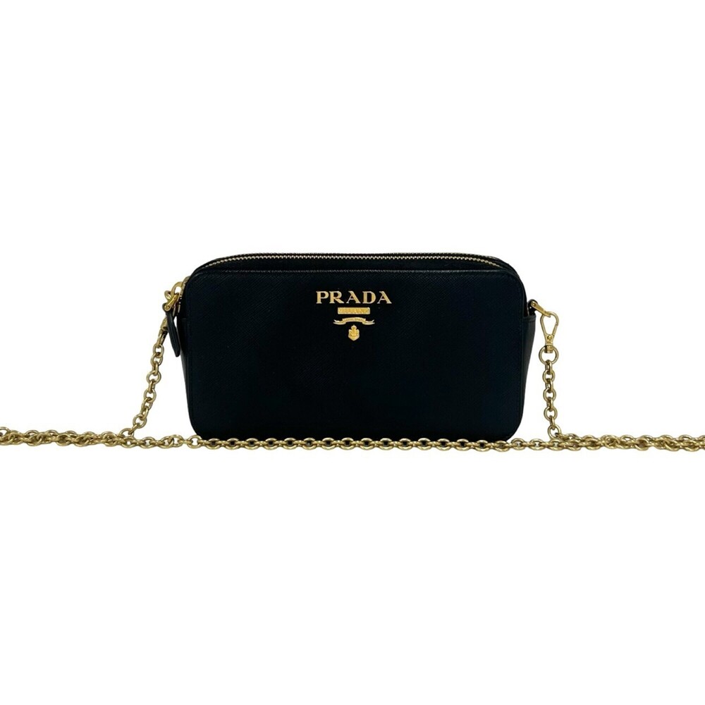 PRADA Prada Logo Hardware Saffiano Leather Genuine Chain Mini Shoulder Bag Po...